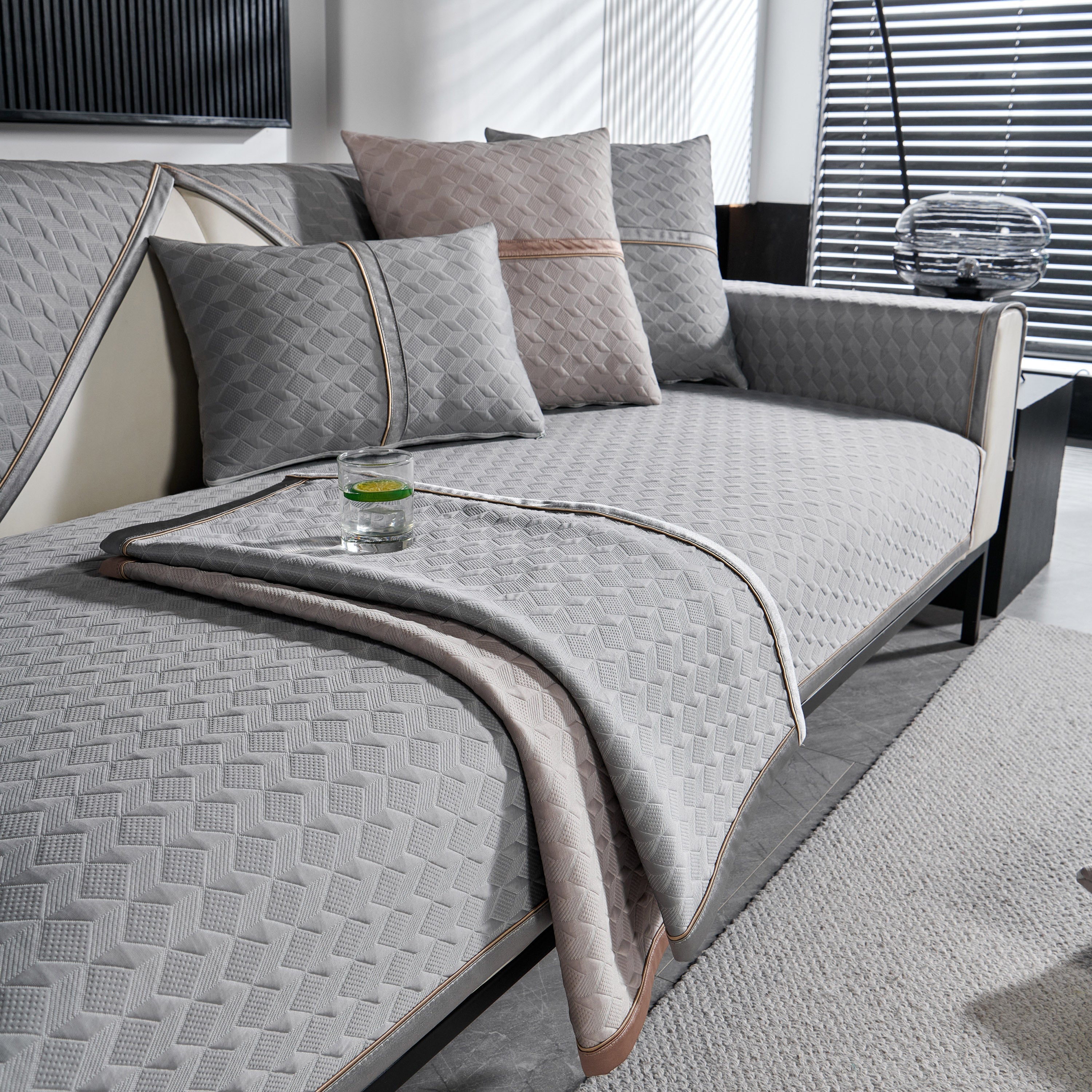 Geometric 3D Sofa Cover, Non-Slip Couch Protector for Seat, Backrest & Armrest