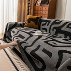 Modern Boho Chenille Sofa Cover Throw Blanket, Abstract Geometric Pattern Couch Cover