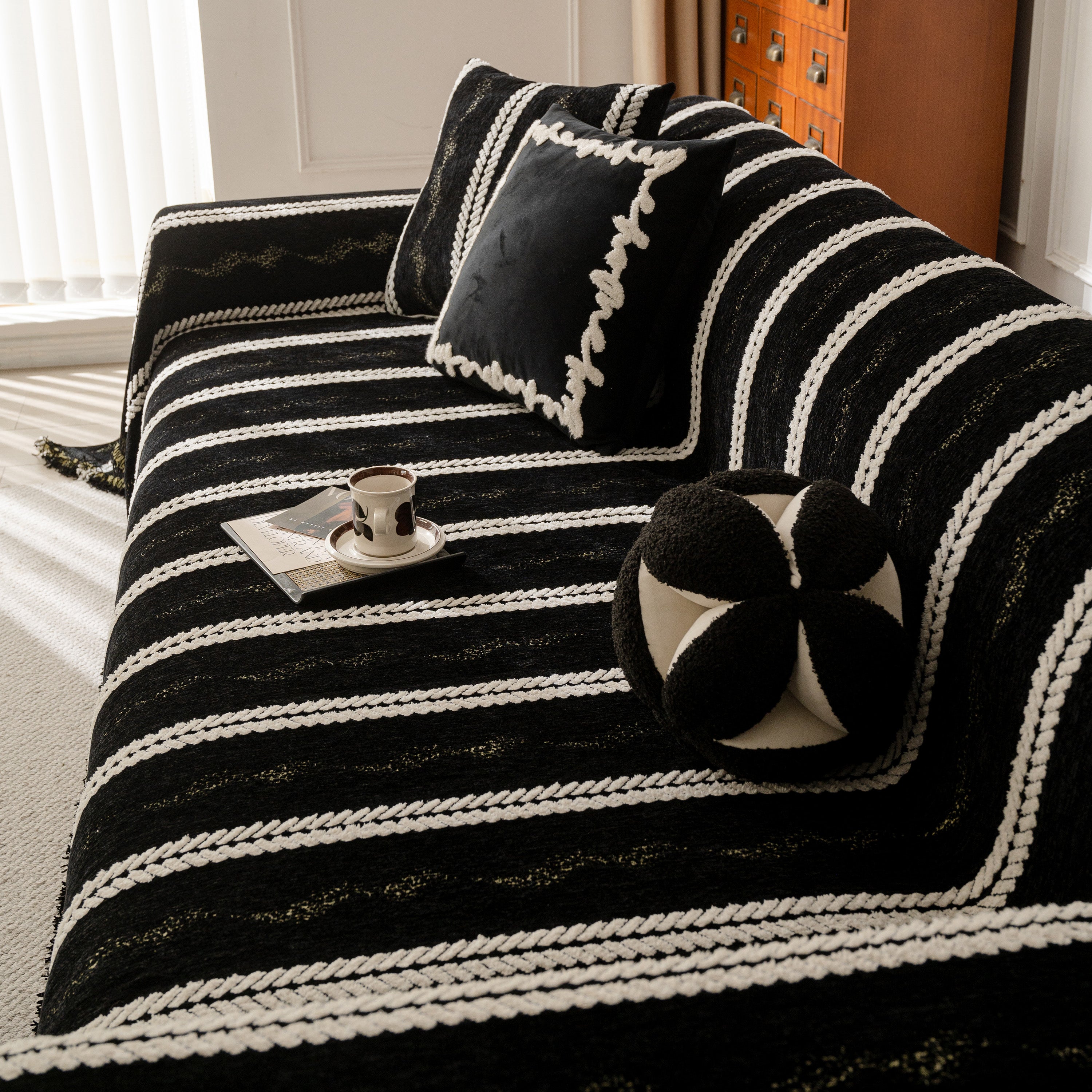 Boho Couch Throw Blanket with Textured Stripes, Sofa Cover for Living Room Decor