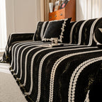 Boho Couch Throw Blanket with Textured Stripes, Sofa Cover for Living Room Decor