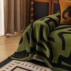 Modern Boho Chenille Sofa Cover Throw Blanket, Abstract Geometric Pattern Couch Cover