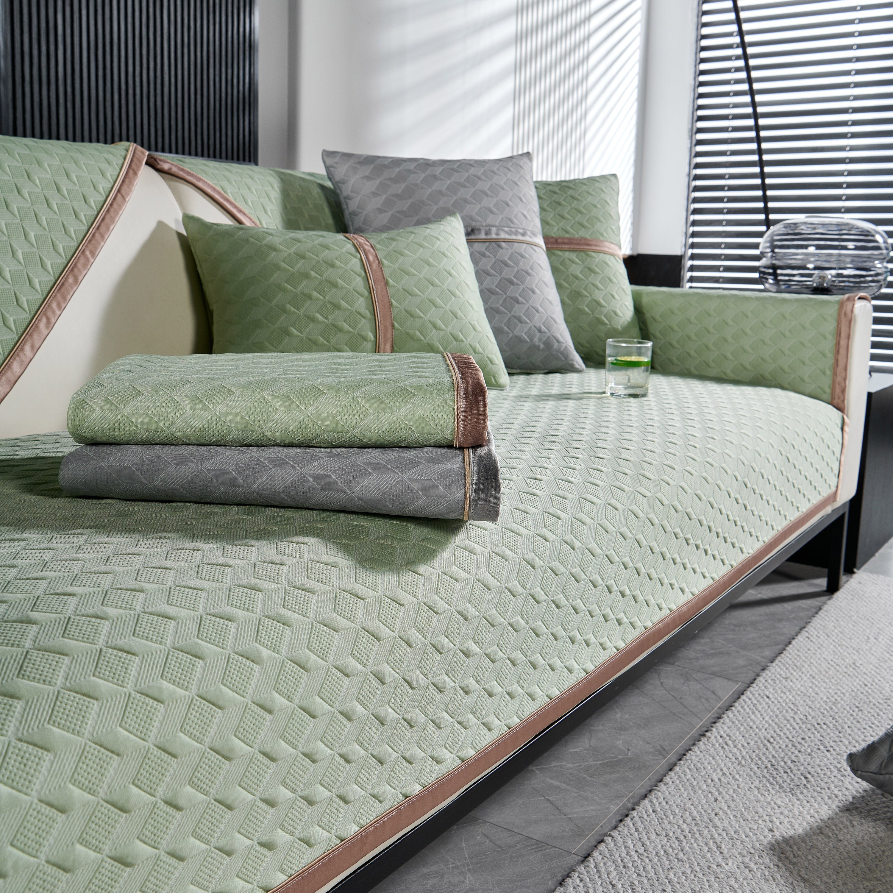 Geometric 3D Sofa Cover, Non-Slip Couch Protector for Seat, Backrest & Armrest