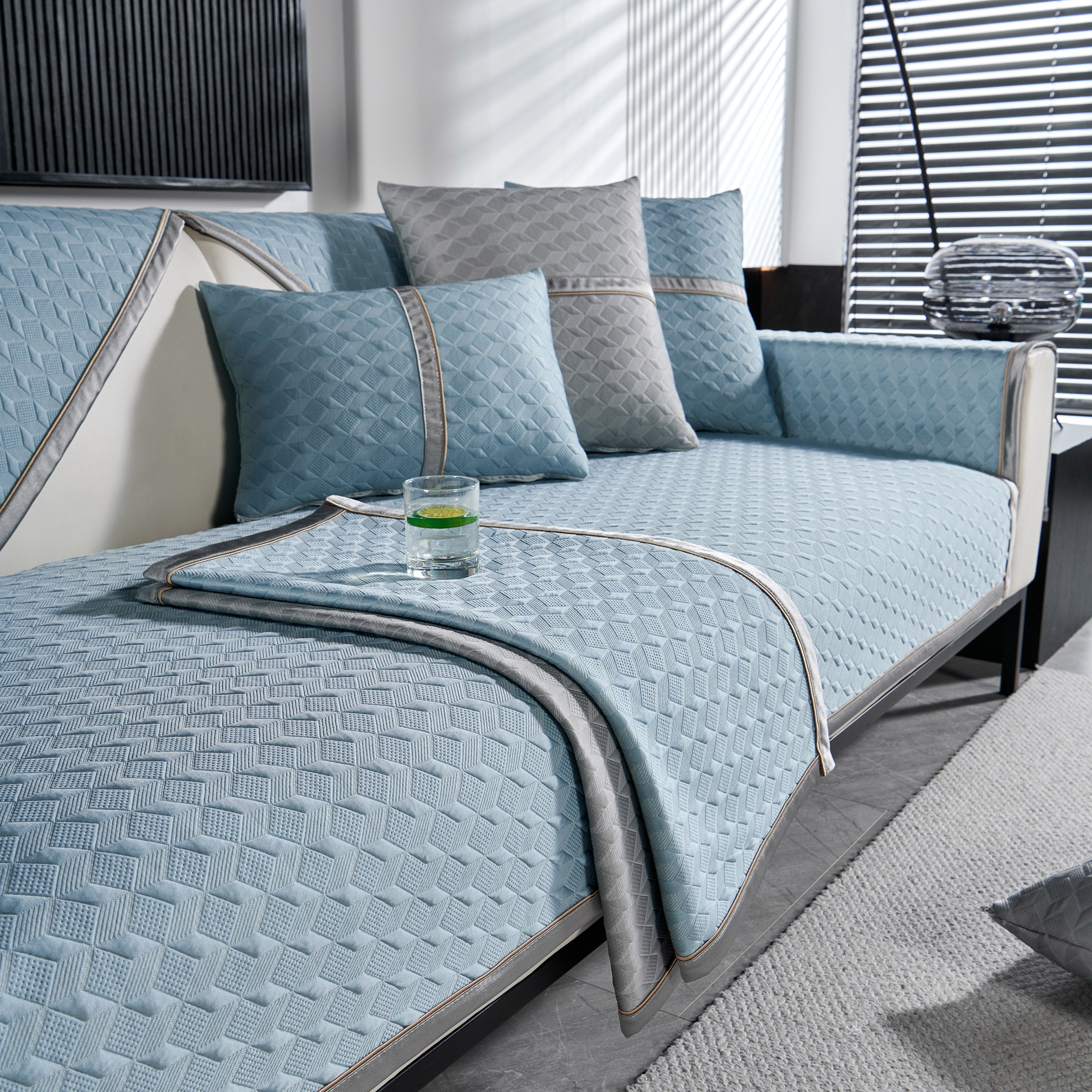 Geometric 3D Sofa Cover, Non-Slip Couch Protector for Seat, Backrest & Armrest