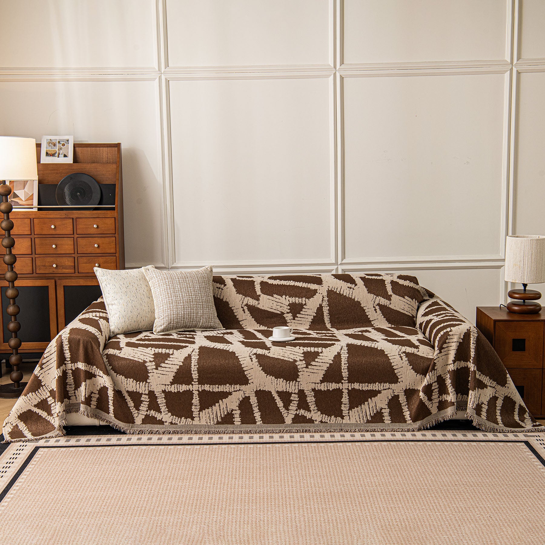 Modern Chenille Bold Abstract Pattern Sofa Cover, Artistic Decorative Furniture Cover