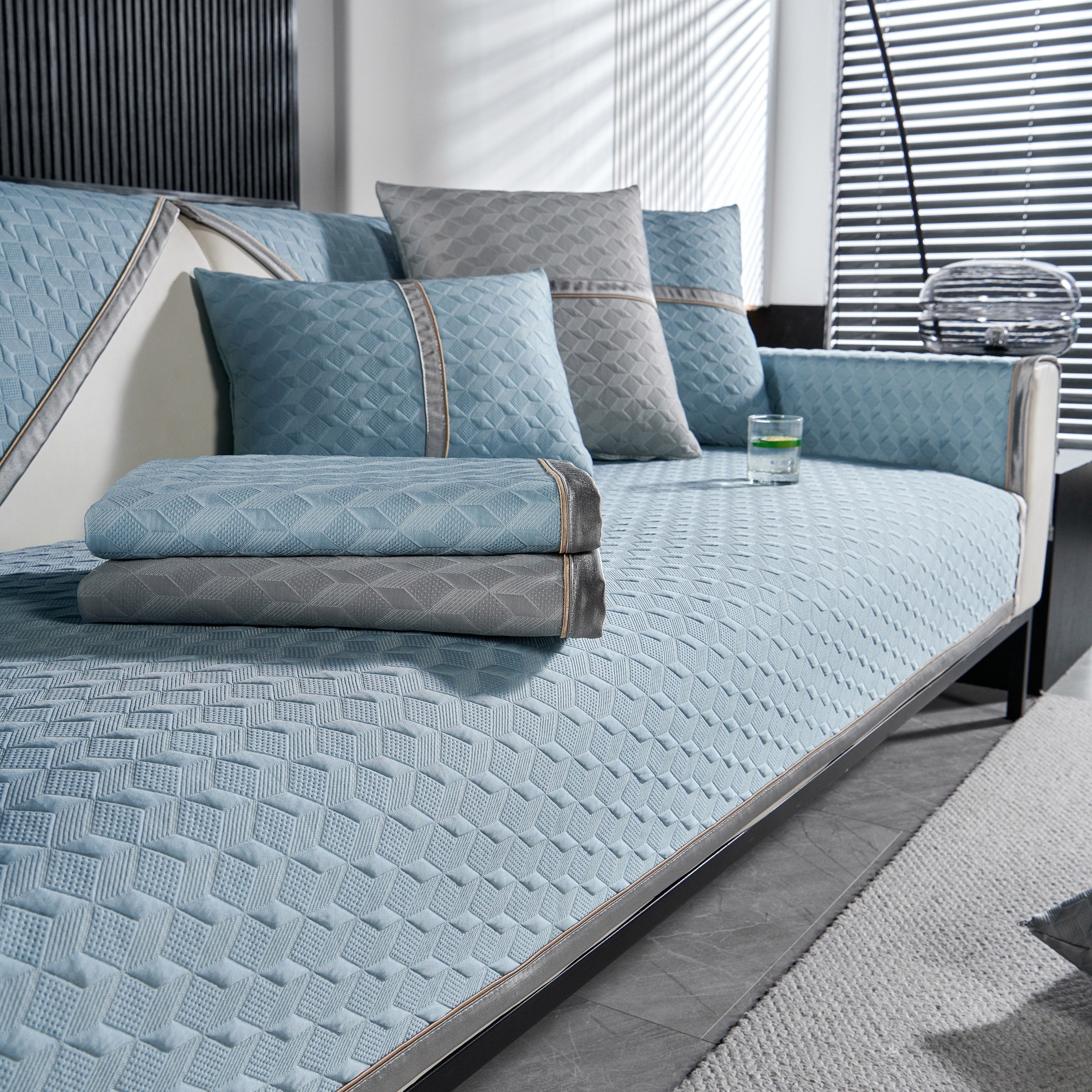 Geometric 3D Sofa Cover, Non-Slip Couch Protector for Seat, Backrest & Armrest