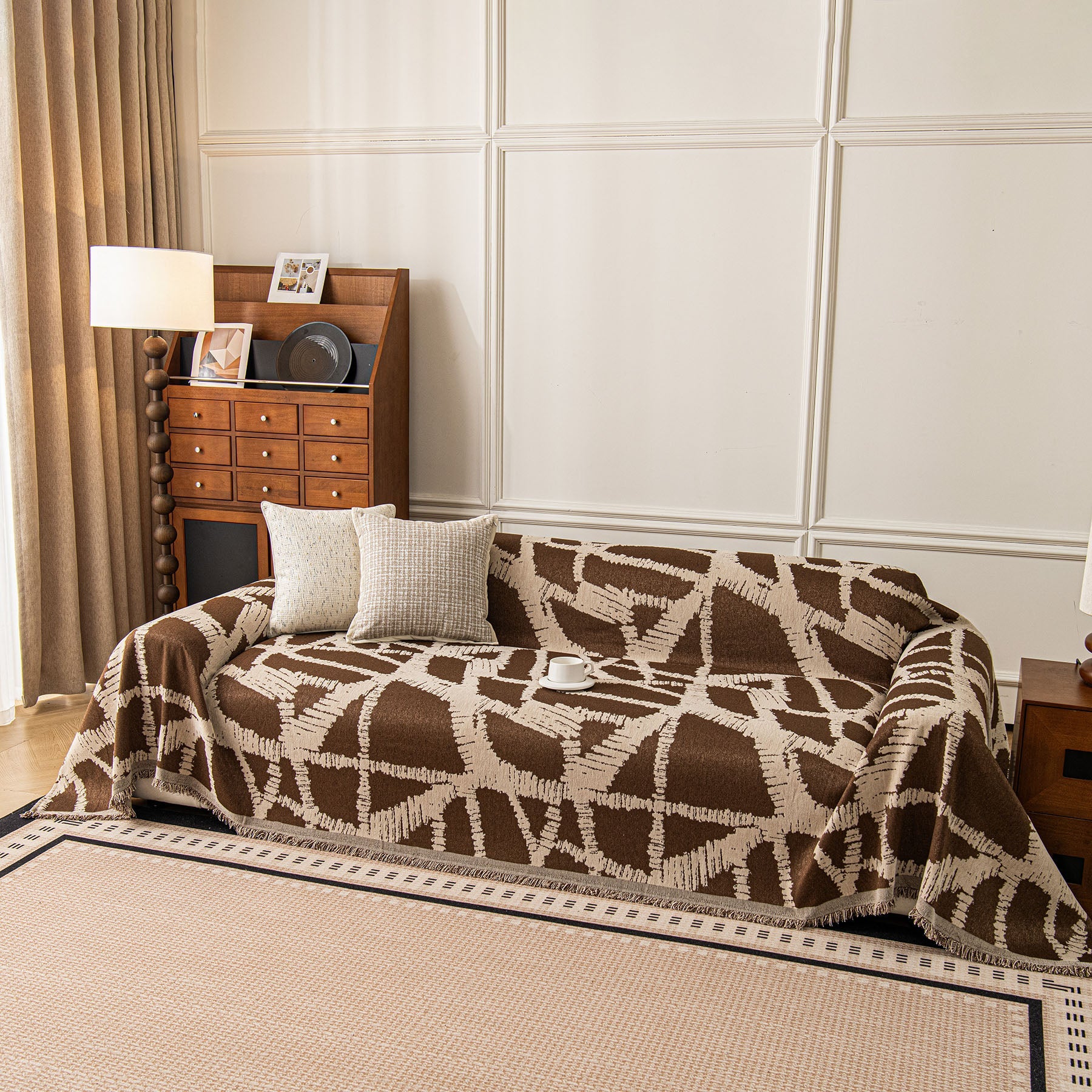 Modern Chenille Bold Abstract Pattern Sofa Cover, Artistic Decorative Furniture Cover