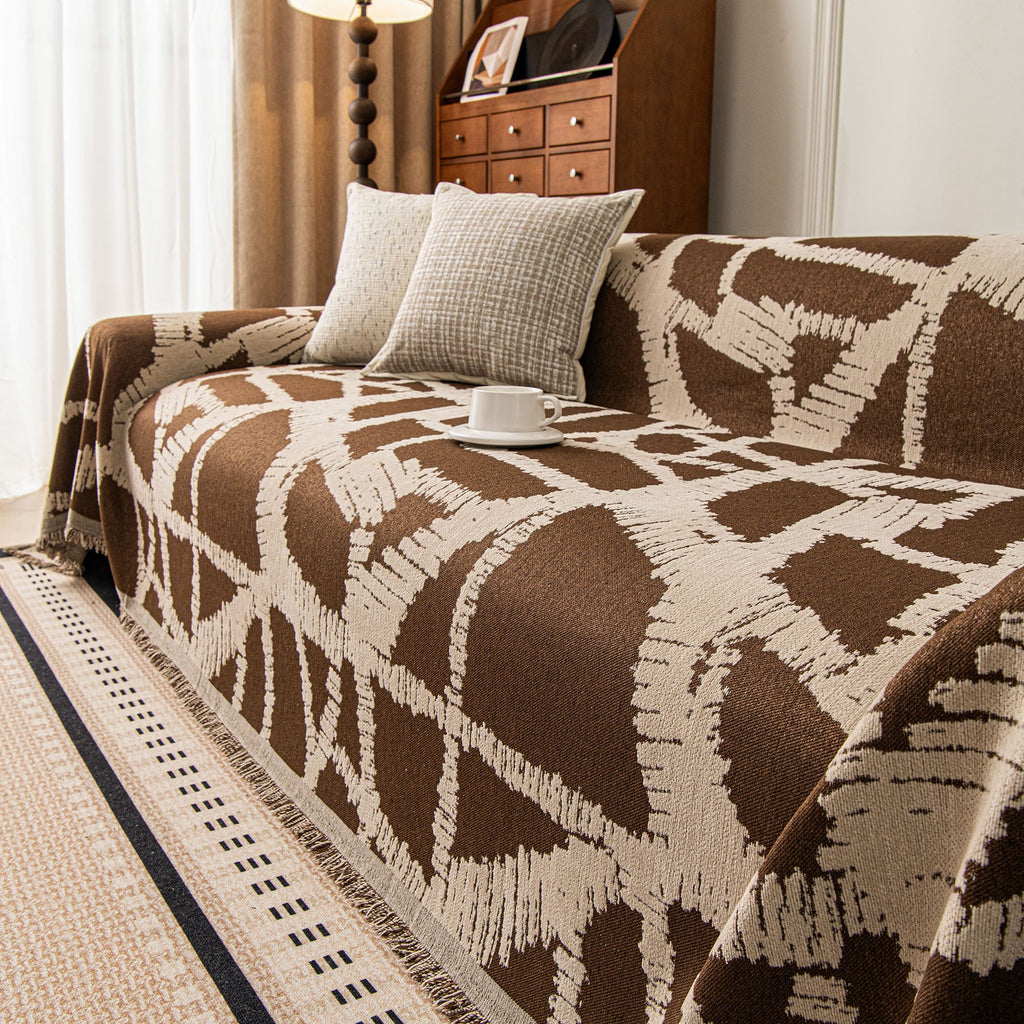 Modern Chenille Bold Abstract Pattern Sofa Cover, Artistic Decorative Furniture Cover