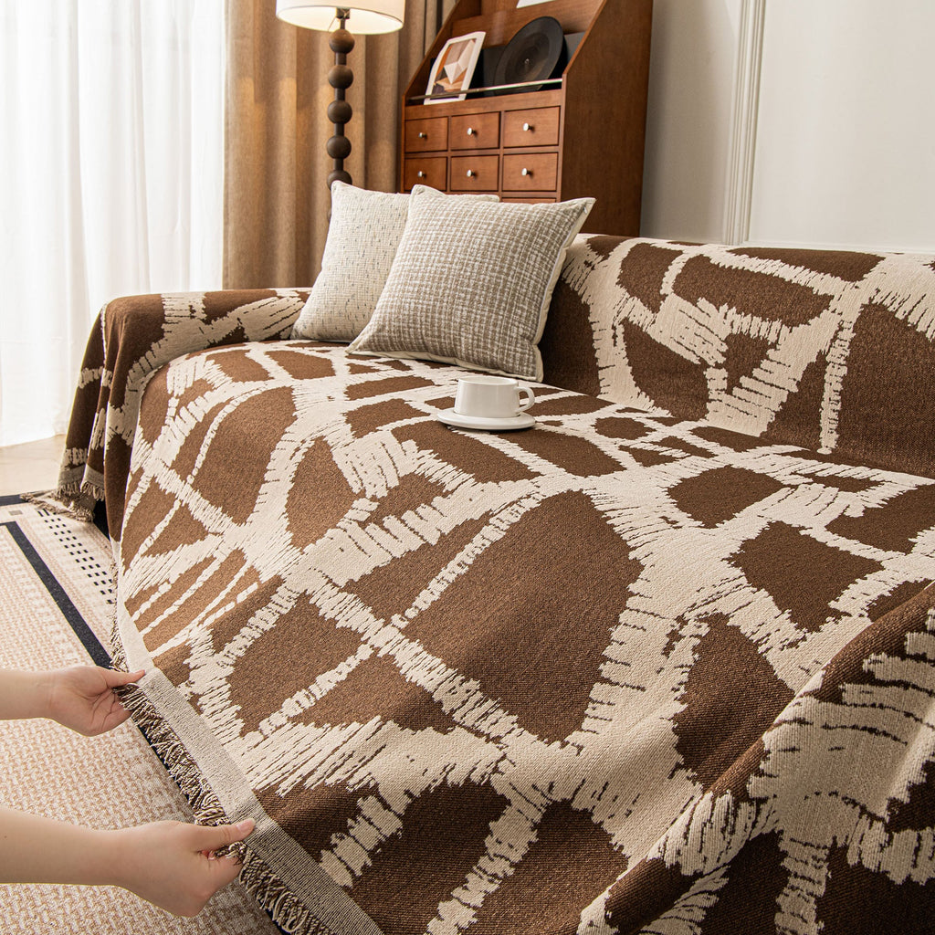 Modern Chenille Bold Abstract Pattern Sofa Cover, Artistic Decorative Furniture Cover