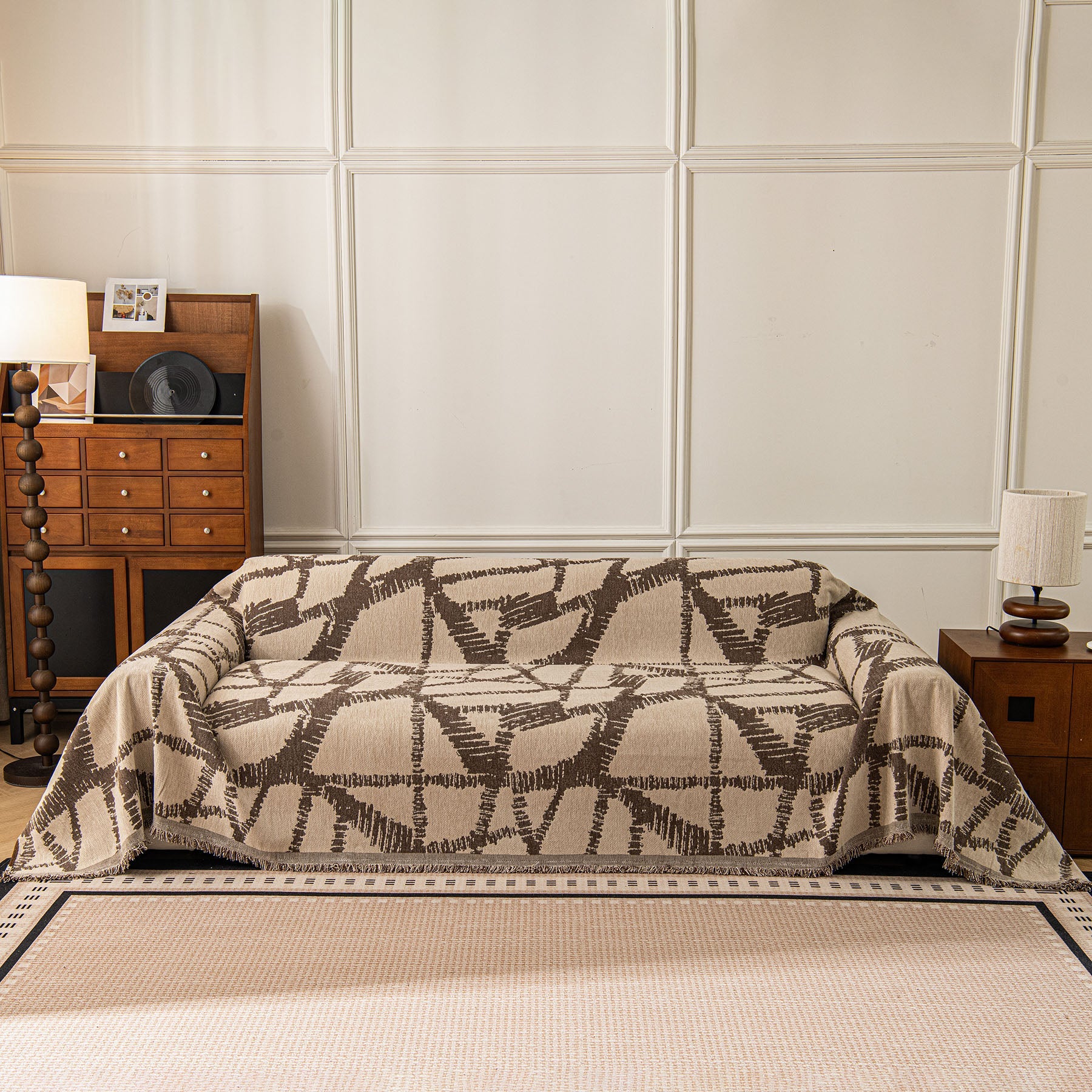 Modern Chenille Bold Abstract Pattern Sofa Cover, Artistic Decorative Furniture Cover