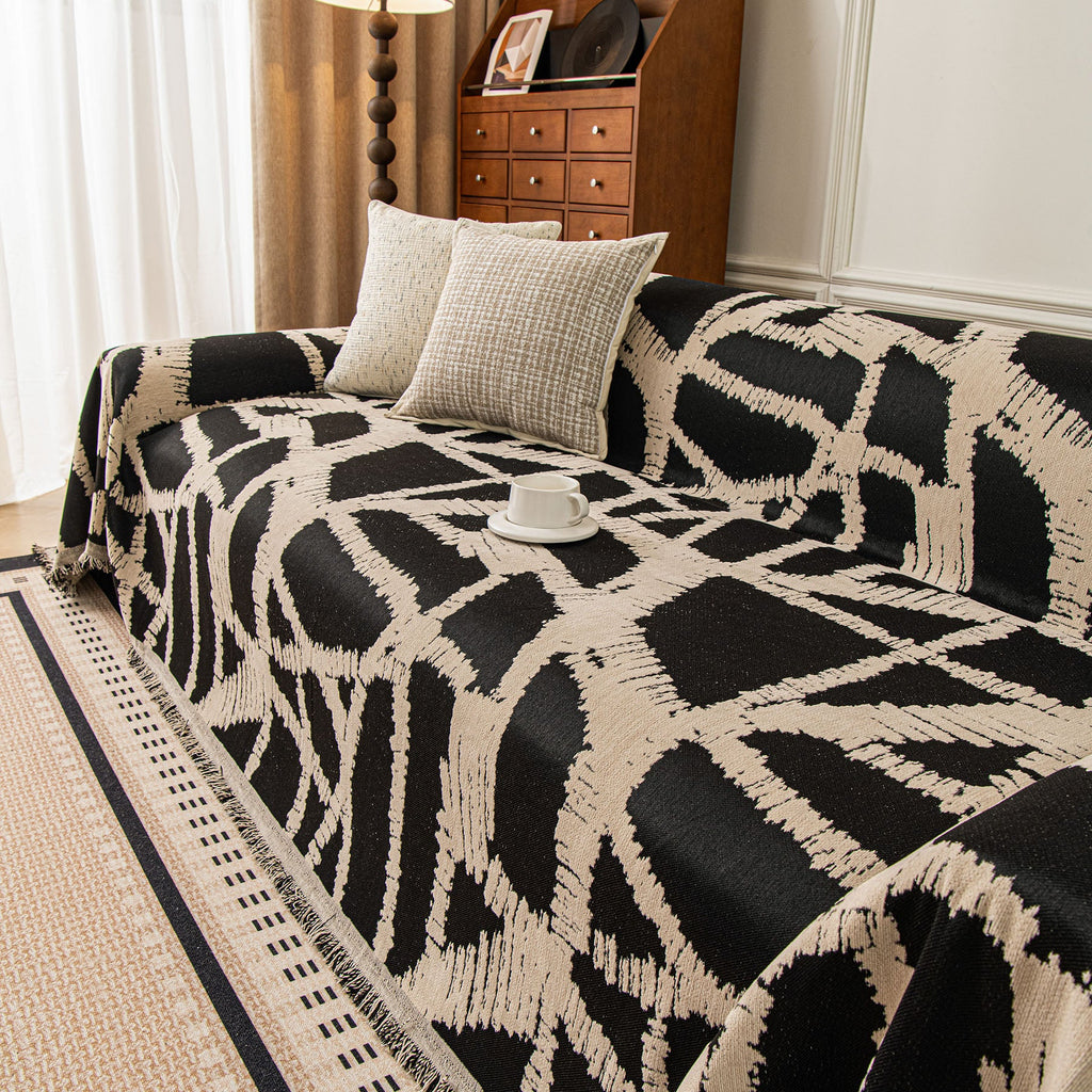 Modern Chenille Bold Abstract Pattern Sofa Cover, Artistic Decorative Furniture Cover