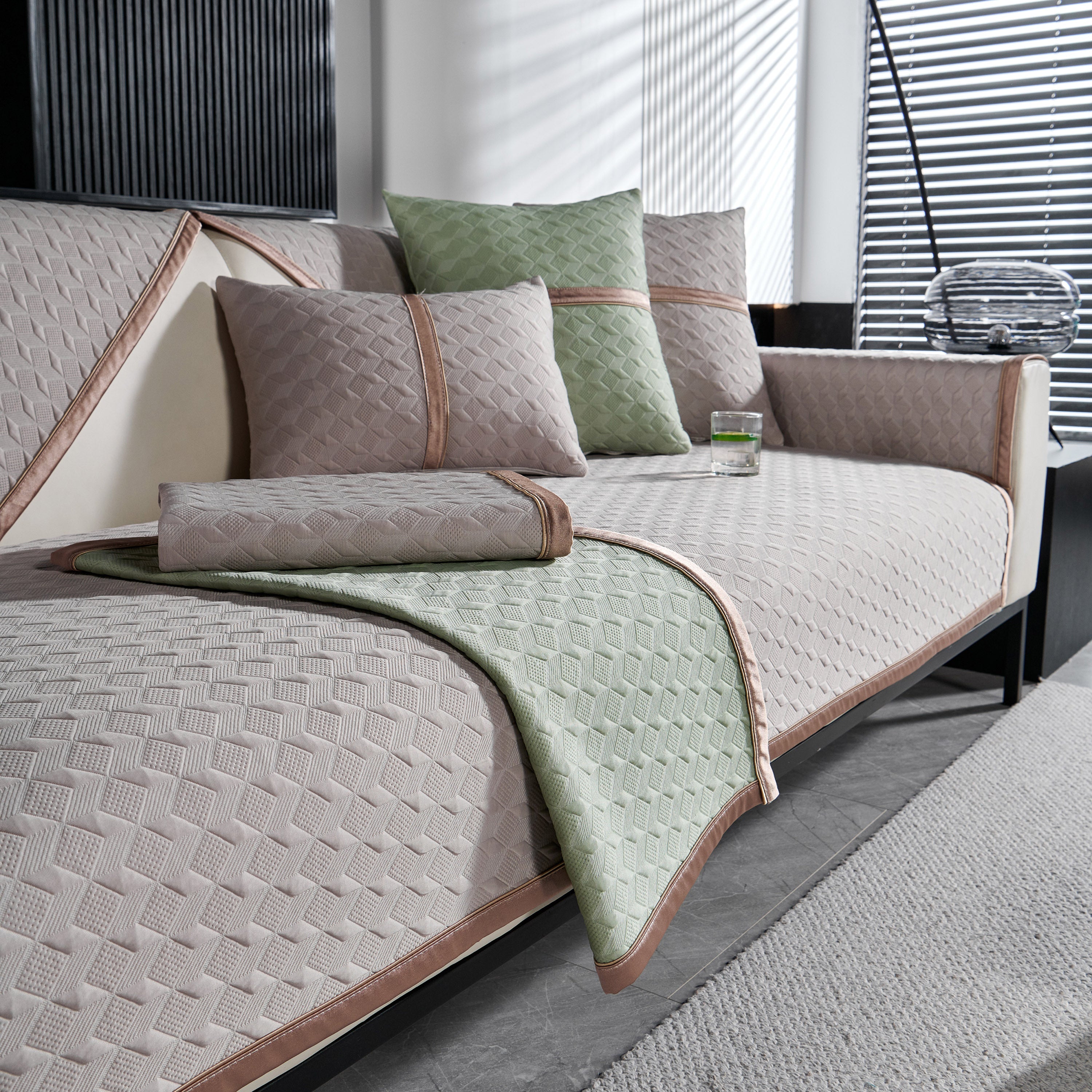 Geometric 3D Sofa Cover, Non-Slip Couch Protector for Seat, Backrest & Armrest
