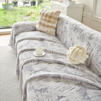 Plush Faux Fur Warm Sofa Cover with Waves Jacquard Textured Throw Blankets for Couch
