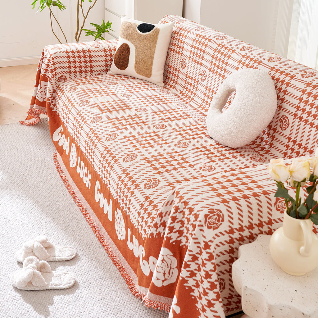 Chenille Houndstooth Sofa Throw Cover, Scratch Proof Cozy Throw Blankets for Couch