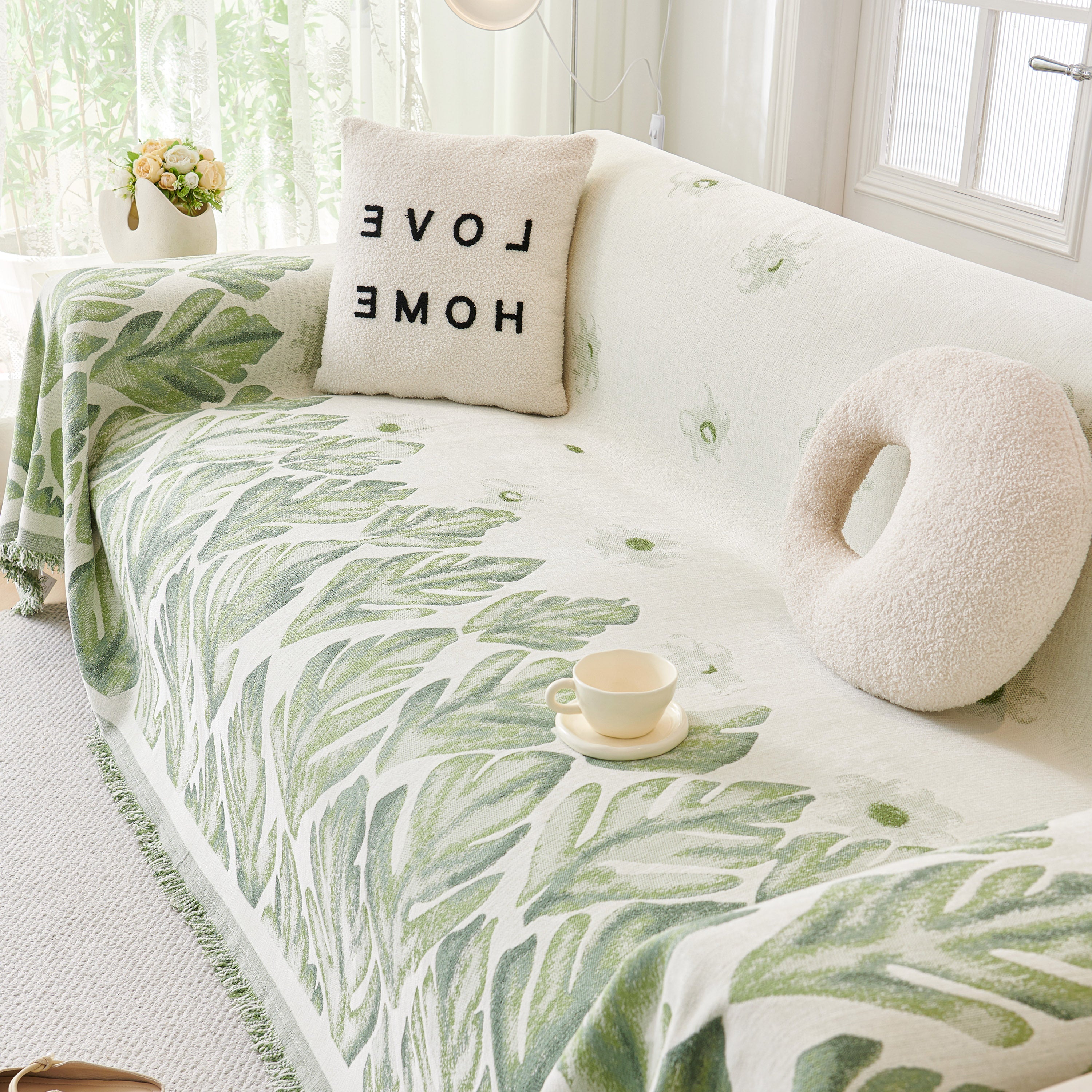 Soft Woven Leaf Couch Blanket, Pet-friendly Sectional Sofa Slipcover For Cats Dogs
