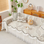 Farmhouse Ruffled Lace Sofa Slipcover Vintage Furniture Protector with Botanical Print