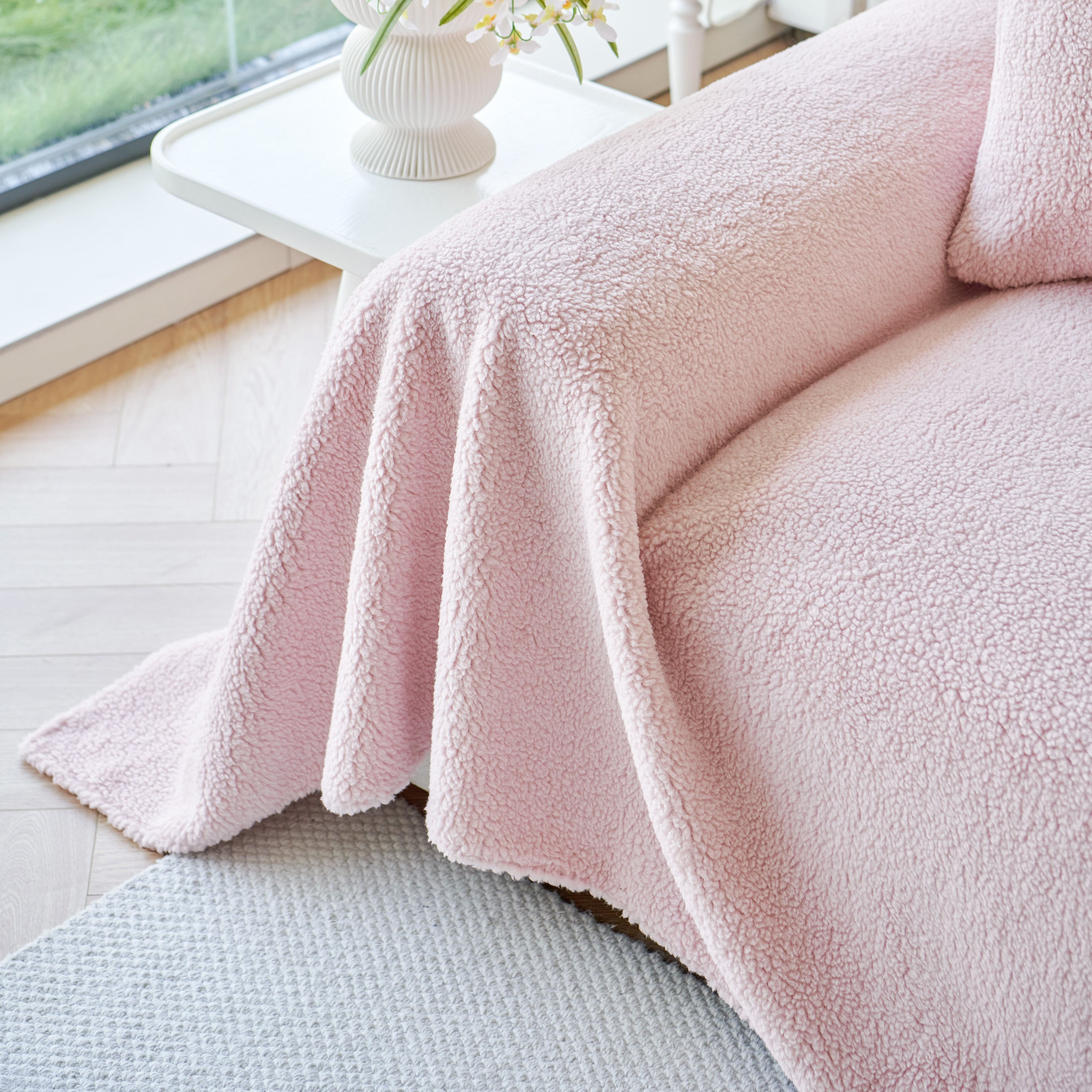 Thick Sherpa Fleece Sofa Protector Cover Stylish Durable Slipcovers for Couches and Chairs