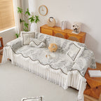 Farmhouse Ruffled Lace Sofa Slipcover Vintage Furniture Protector with Botanical Print