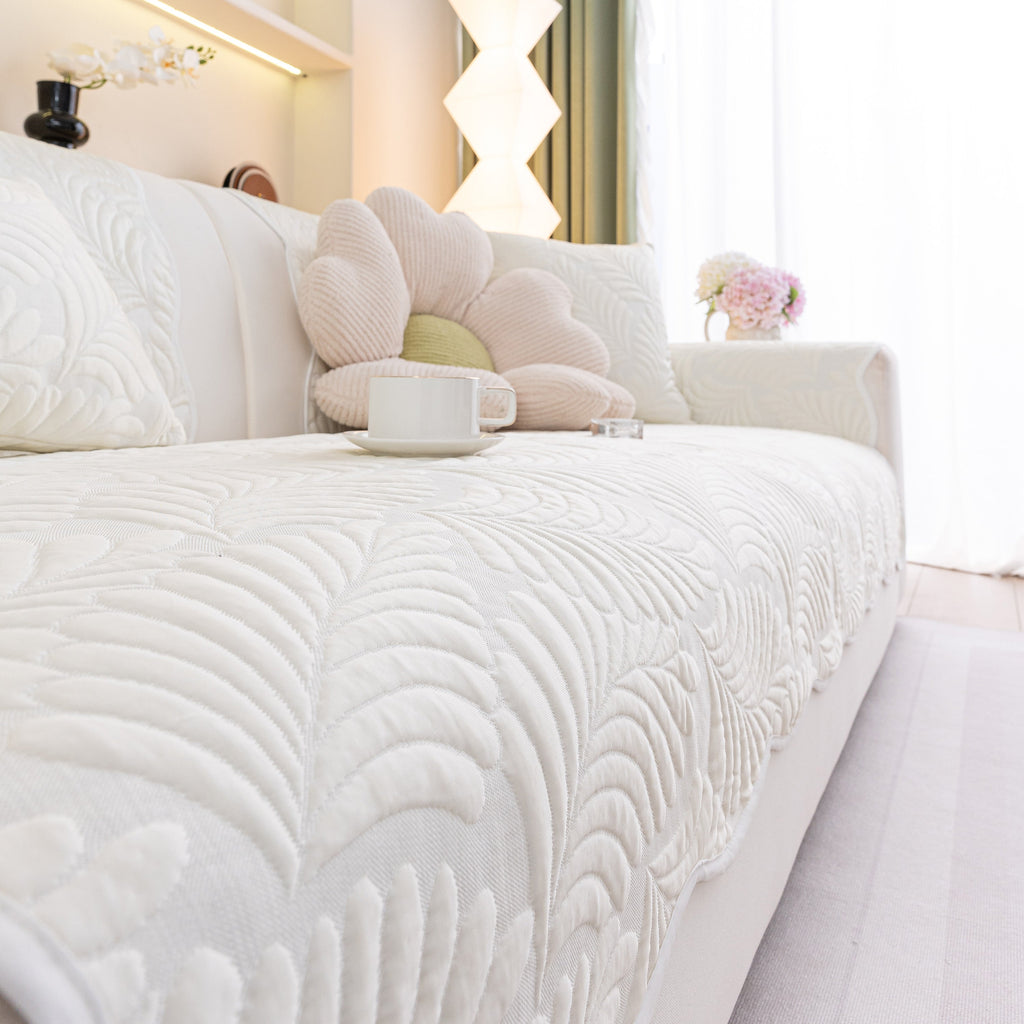 Sofa Cover for Leather & Fabric Couches, 3D Leaf Embossed Quilted Furniture Covers