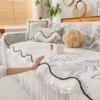 Farmhouse Ruffled Lace Sofa Slipcover Vintage Furniture Protector with Botanical Print