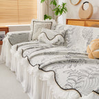 Farmhouse Ruffled Lace Sofa Slipcover Vintage Furniture Protector with Botanical Print
