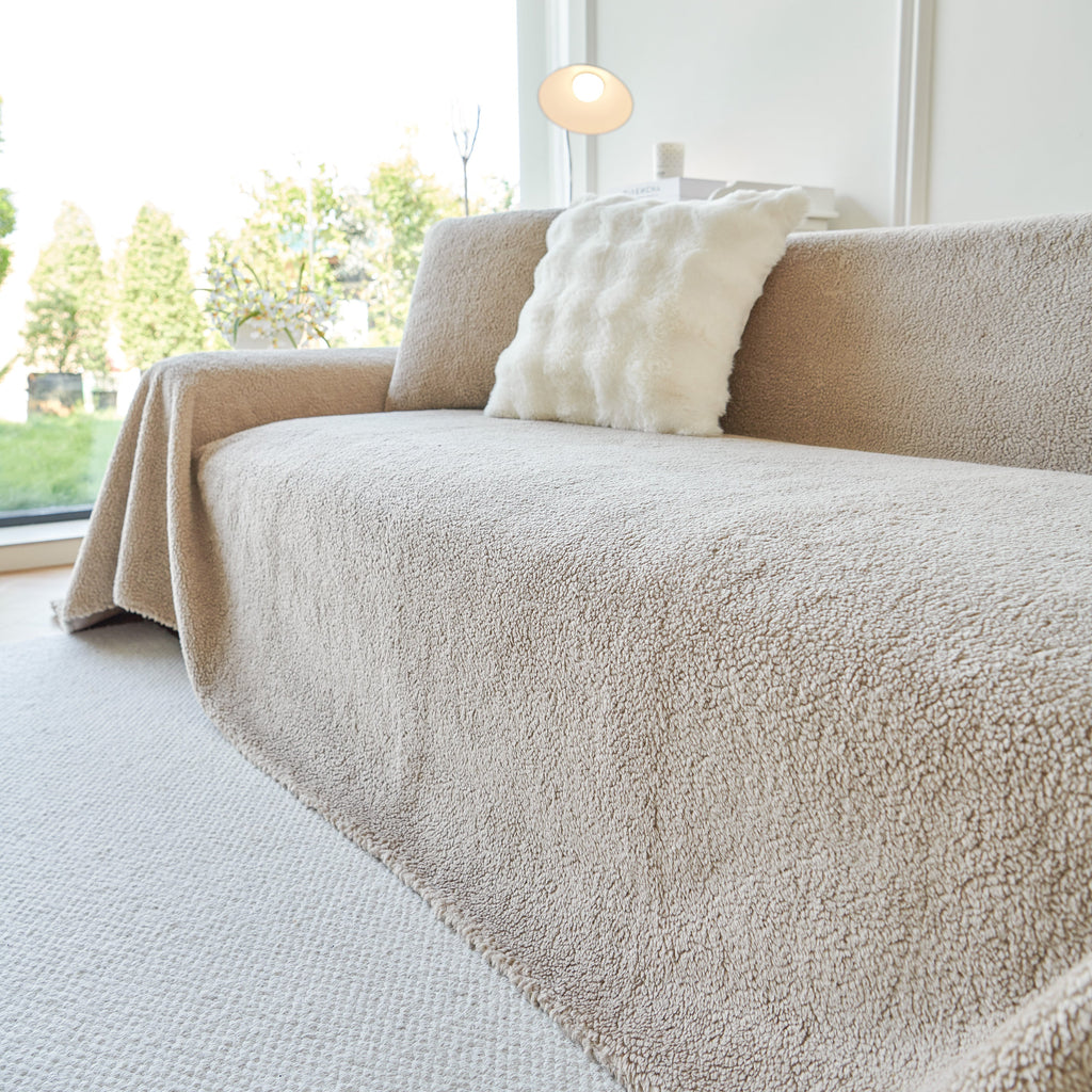 Thick Sherpa Fleece Sofa Protector Cover Stylish Durable Slipcovers for Couches and Chairs