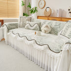 Farmhouse Ruffled Lace Sofa Slipcover Vintage Furniture Protector with Botanical Print