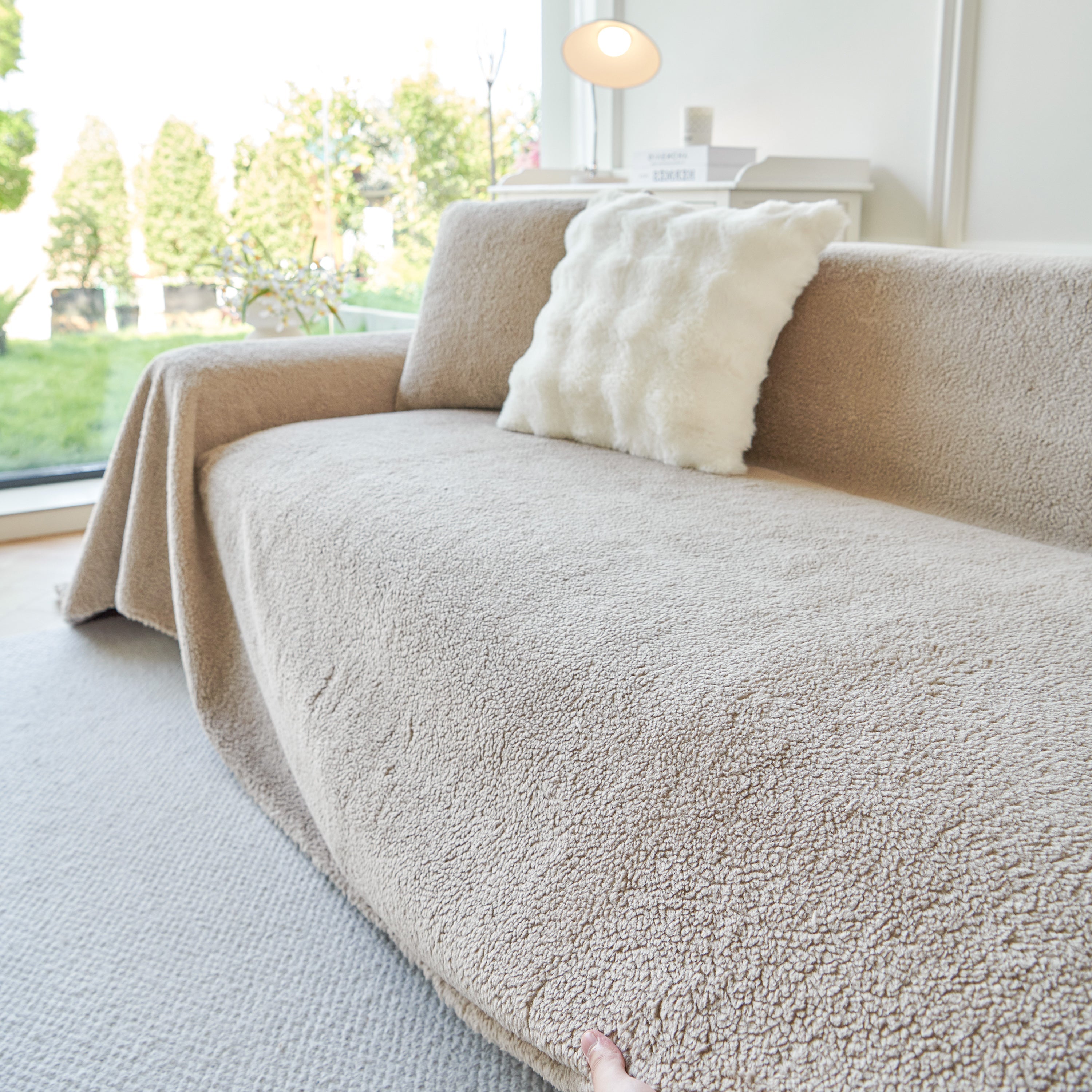 Thick Sherpa Fleece Sofa Protector Cover Stylish Durable Slipcovers for Couches and Chairs