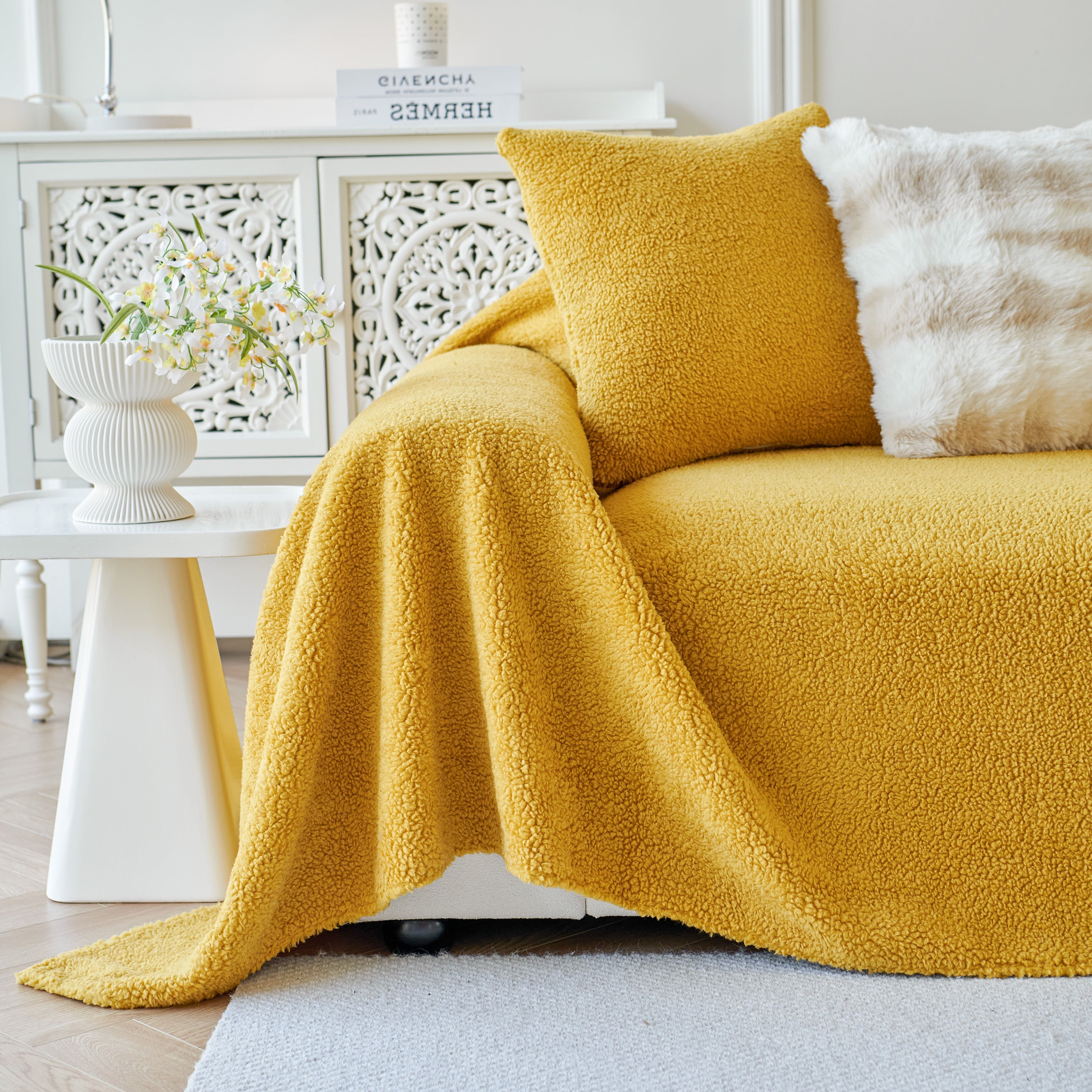 Thick Sherpa Fleece Sofa Protector Cover Stylish Durable Slipcovers for Couches and Chairs