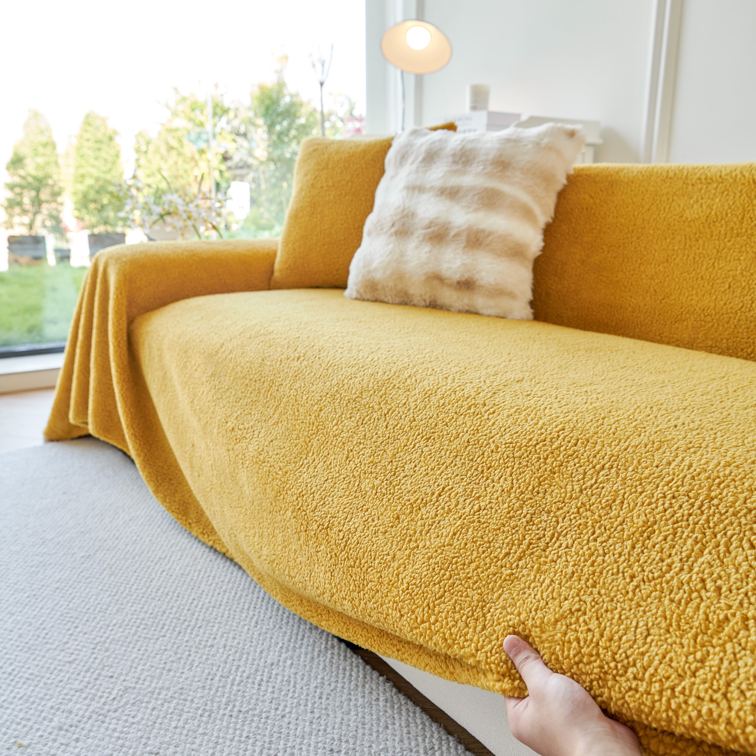 Thick Sherpa Fleece Sofa Protector Cover Stylish Durable Slipcovers for Couches and Chairs