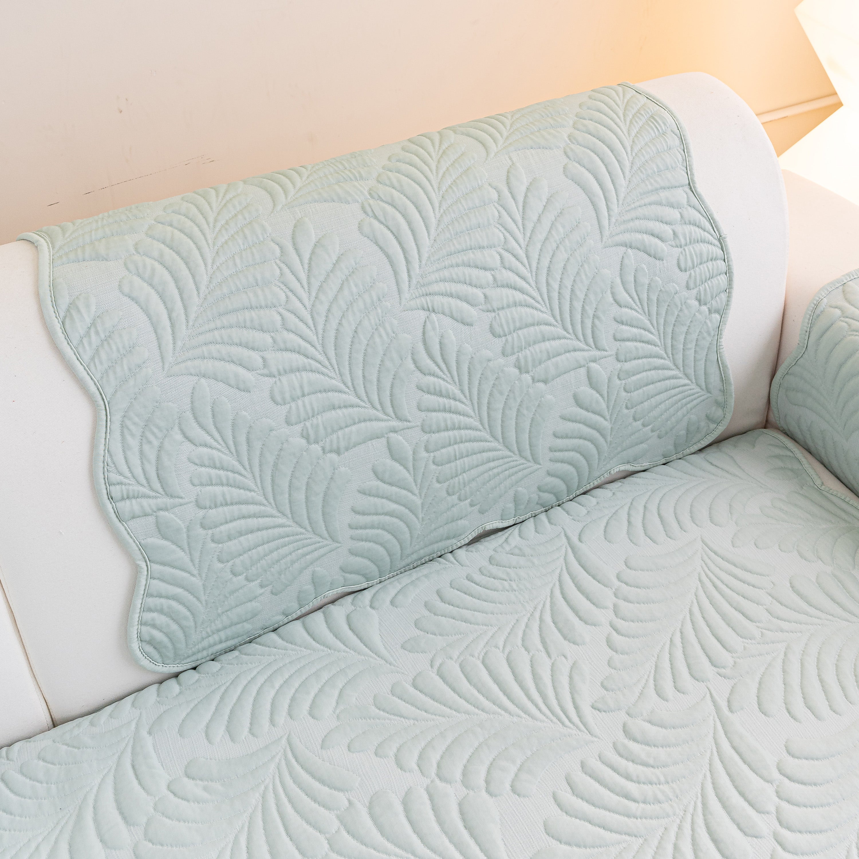Sofa Cover for Leather & Fabric Couches, 3D Leaf Embossed Quilted Furniture Covers