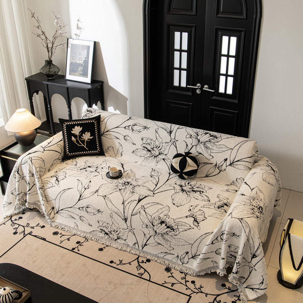 Large Floral Sofa Cover Throw Blanket, Plush Jacquard Non-Shedding Couch Cover for Pets