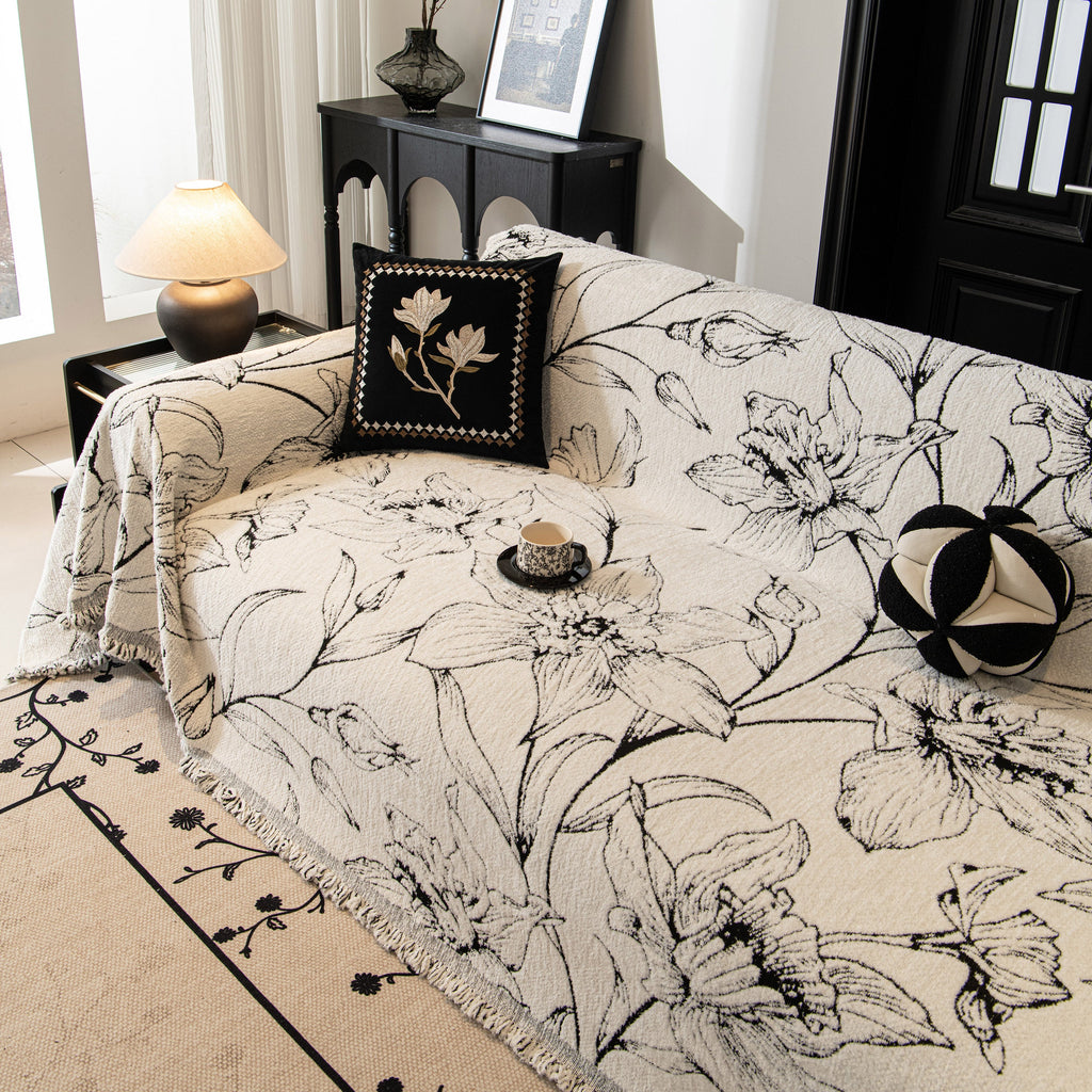 Large Floral Sofa Cover Throw Blanket, Plush Jacquard Non-Shedding Couch Cover for Pets