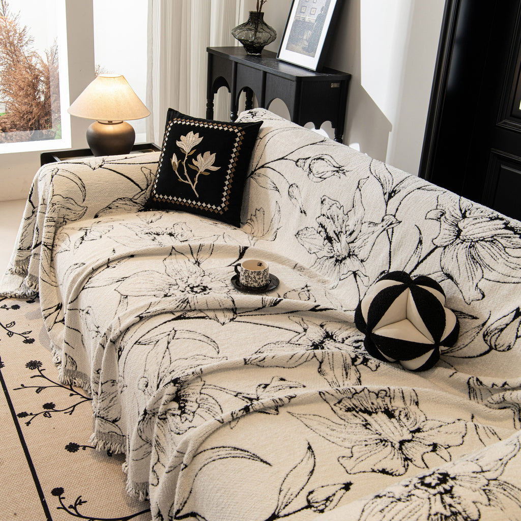 Large Floral Sofa Cover Throw Blanket, Plush Jacquard Non-Shedding Couch Cover for Pets