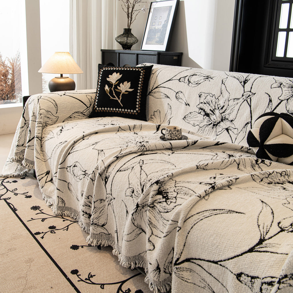 Large Floral Sofa Cover Throw Blanket, Plush Jacquard Non-Shedding Couch Cover for Pets