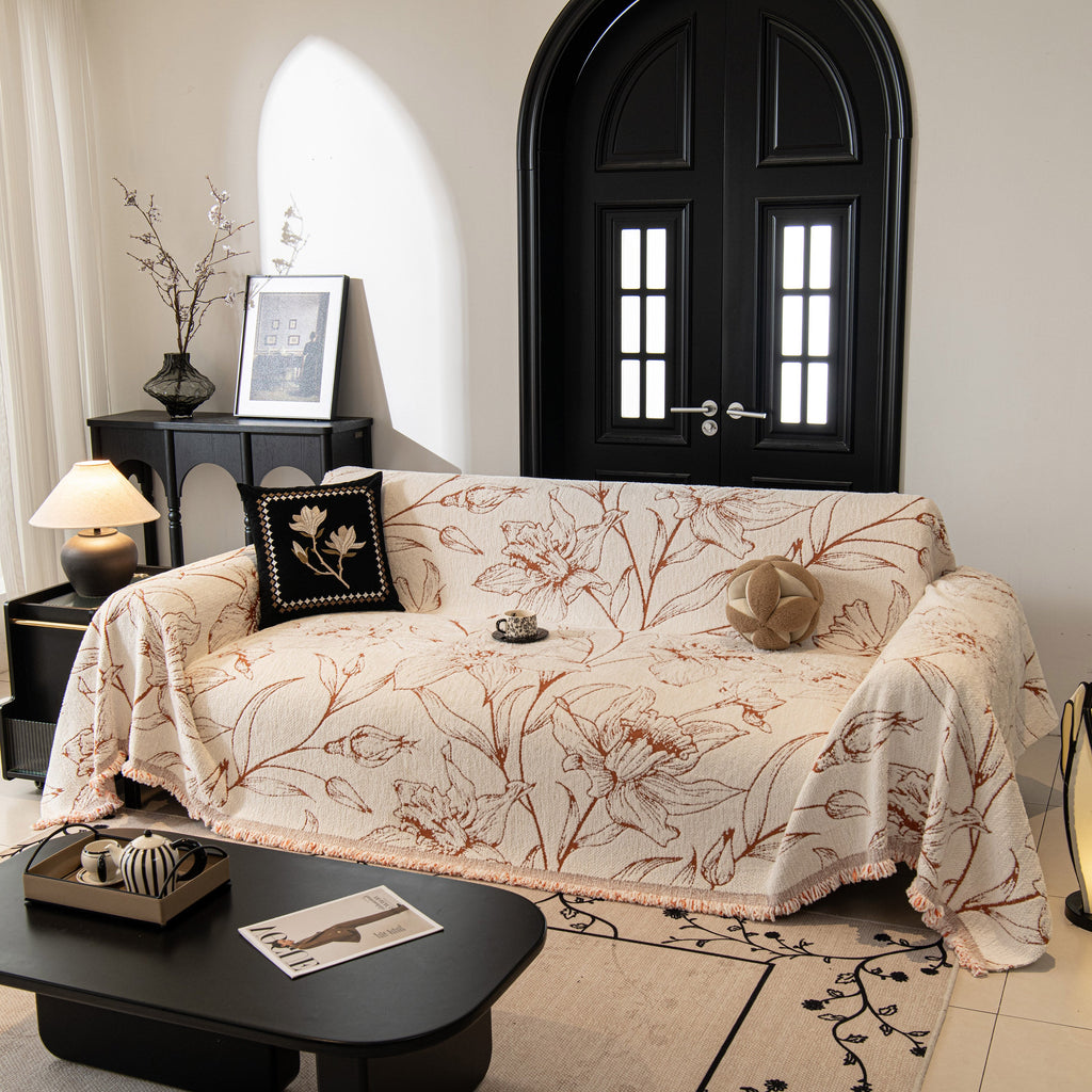 Large Floral Sofa Cover Throw Blanket, Plush Jacquard Non-Shedding Couch Cover for Pets
