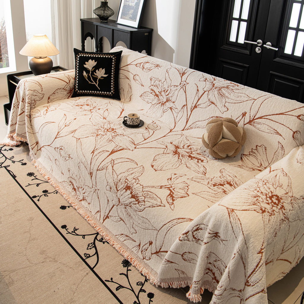 Large Floral Sofa Cover Throw Blanket, Plush Jacquard Non-Shedding Couch Cover for Pets
