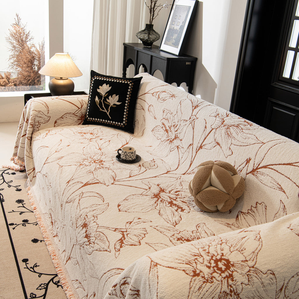 Large Floral Sofa Cover Throw Blanket, Plush Jacquard Non-Shedding Couch Cover for Pets