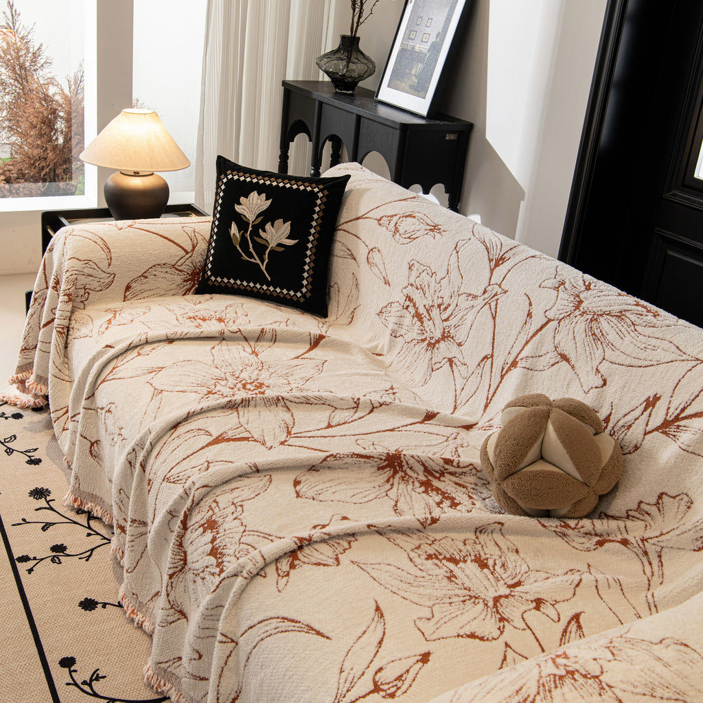 Large Floral Sofa Cover Throw Blanket, Plush Jacquard Non-Shedding Couch Cover for Pets
