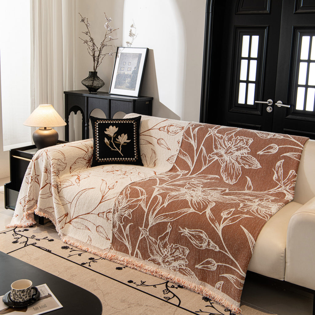 Large Floral Sofa Cover Throw Blanket, Plush Jacquard Non-Shedding Couch Cover for Pets