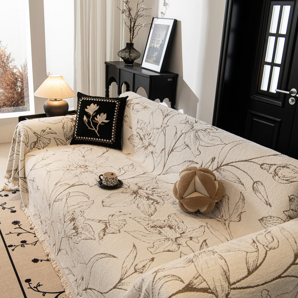 Large Floral Sofa Cover Throw Blanket, Plush Jacquard Non-Shedding Couch Cover for Pets