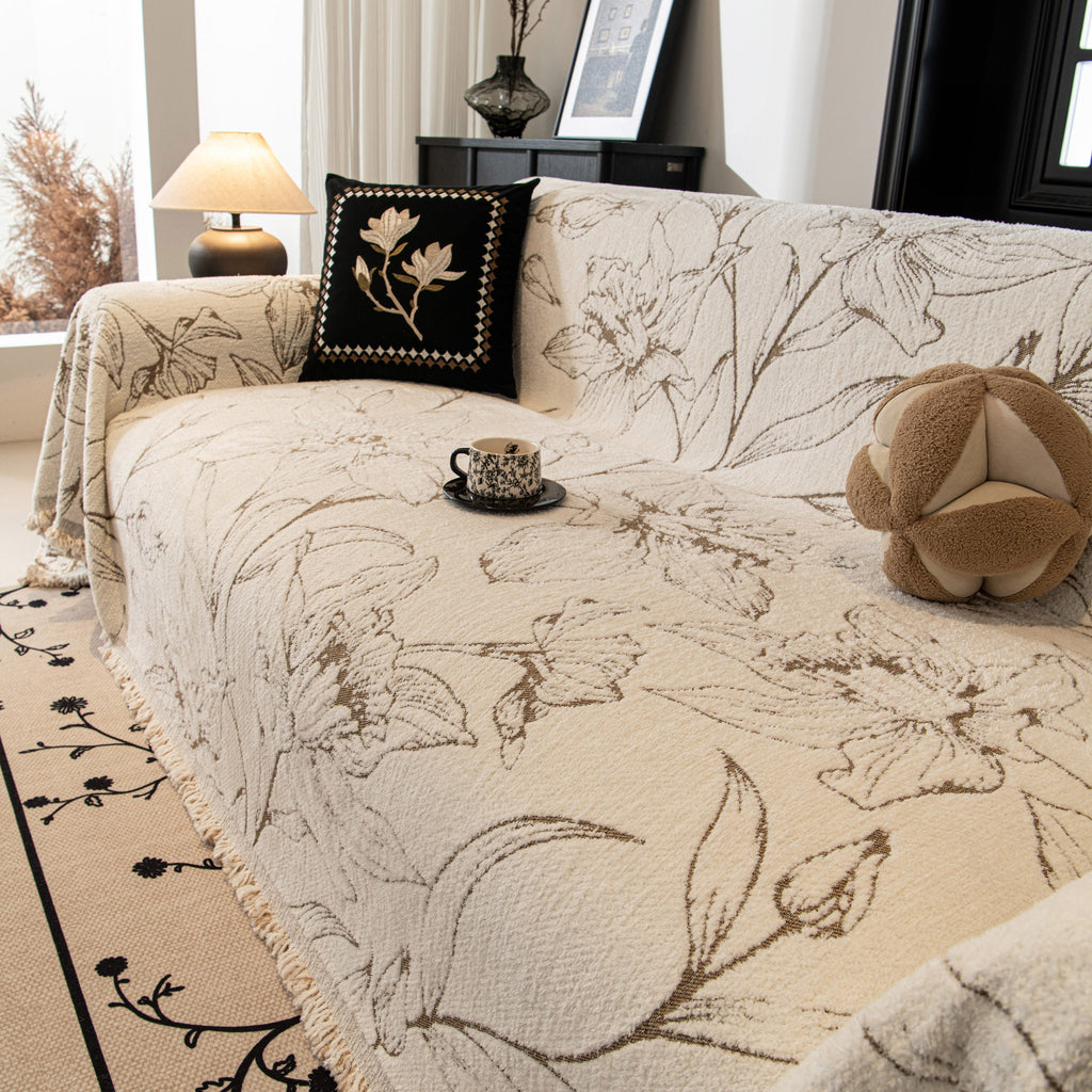 Large Floral Sofa Cover Throw Blanket, Plush Jacquard Non-Shedding Couch Cover for Pets