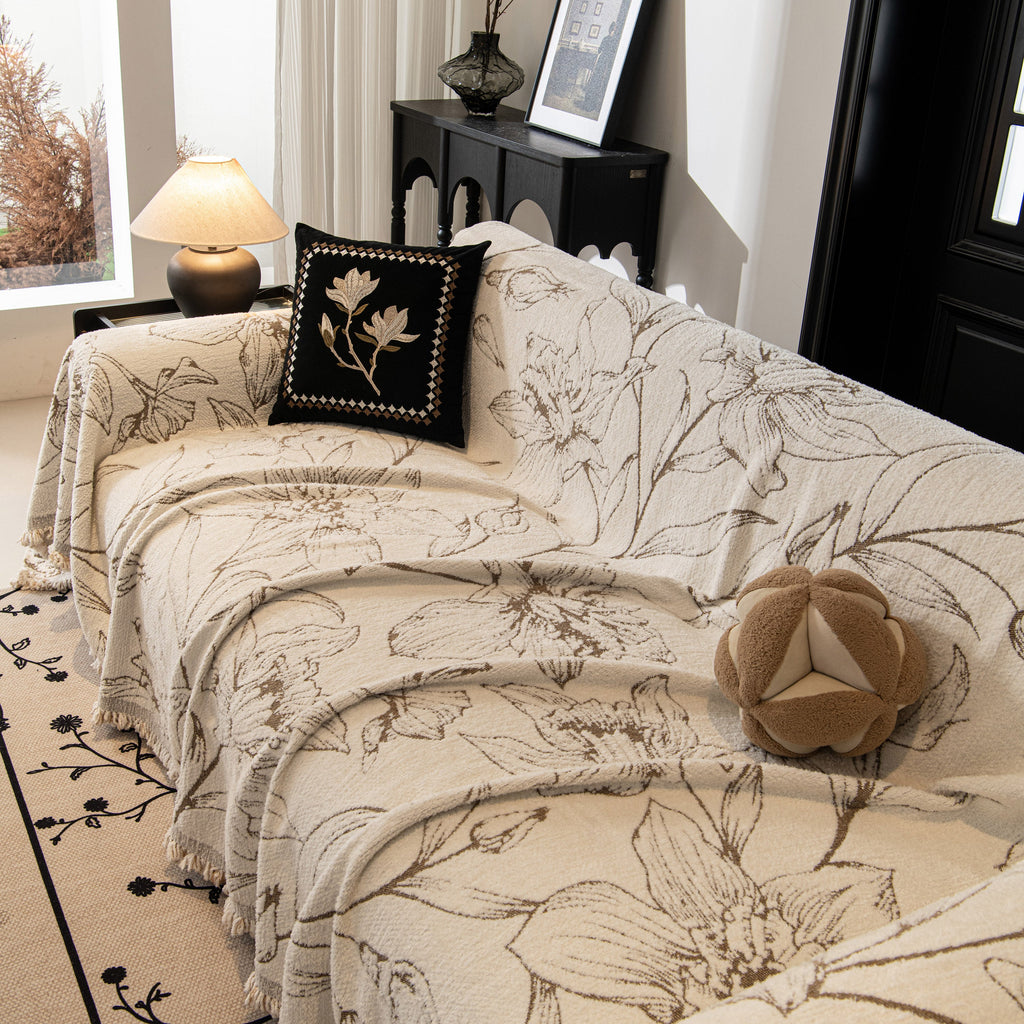 Large Floral Sofa Cover Throw Blanket, Plush Jacquard Non-Shedding Couch Cover for Pets