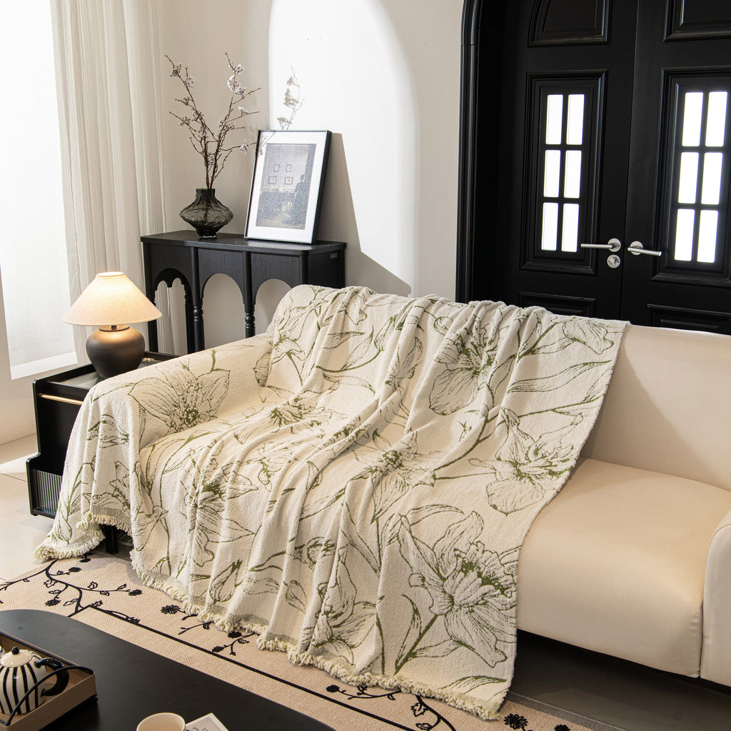 Large Floral Sofa Cover Throw Blanket, Plush Jacquard Non-Shedding Couch Cover for Pets