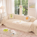 Cooling Ice Silk Sofa Cover Blanket, Floral Soft Silky Breathable Couch Throw Cover