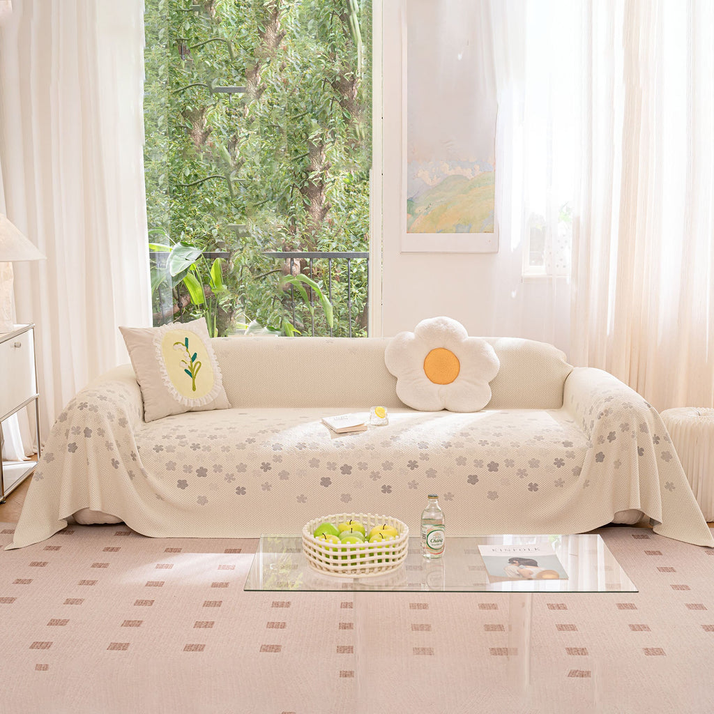 Cooling Ice Silk Sofa Cover Blanket, Floral Soft Silky Breathable Couch Throw Cover