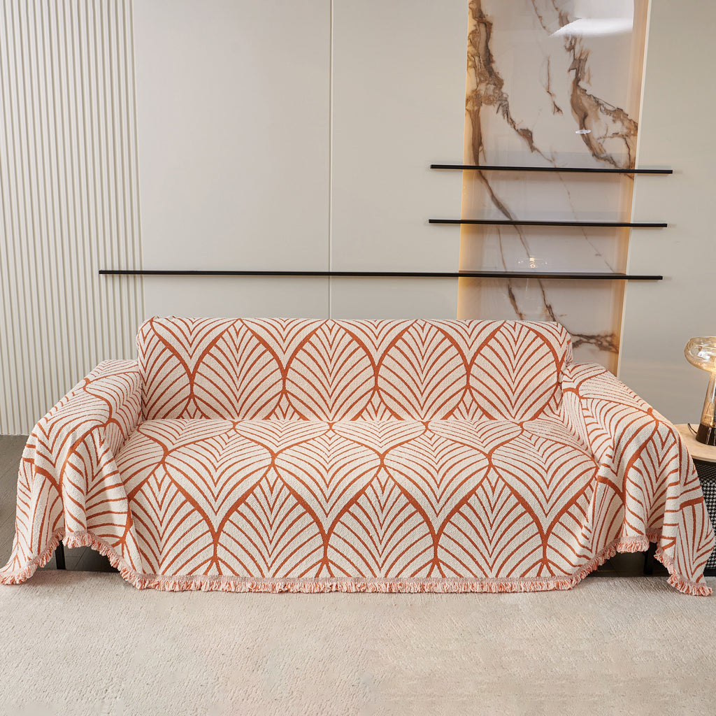 Maple Leaves Reversible Chenille Blanket Covers for Couch, Furniture Decoration Cover Sofa Slipcovers