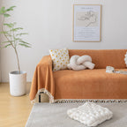 Boho Herringbone Sofa Throw Blanket with Pom Pom Tassels Stylish Furniture Slipcover