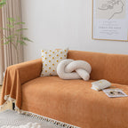 Boho Herringbone Sofa Throw Blanket with Pom Pom Tassels Stylish Furniture Slipcover