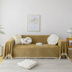 Boho Herringbone Sofa Throw Blanket with Pom Pom Tassels Stylish Furniture Slipcover