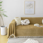 Boho Herringbone Sofa Throw Blanket with Pom Pom Tassels Stylish Furniture Slipcover
